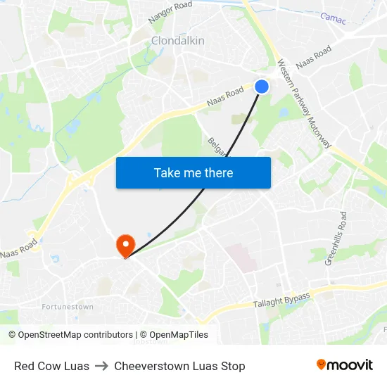 Red Cow Luas to Cheeverstown Luas Stop map