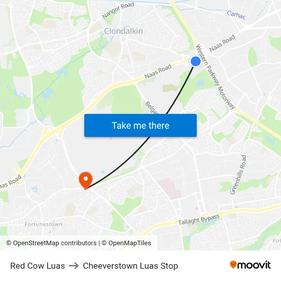 Red Cow Luas to Cheeverstown Luas Stop map