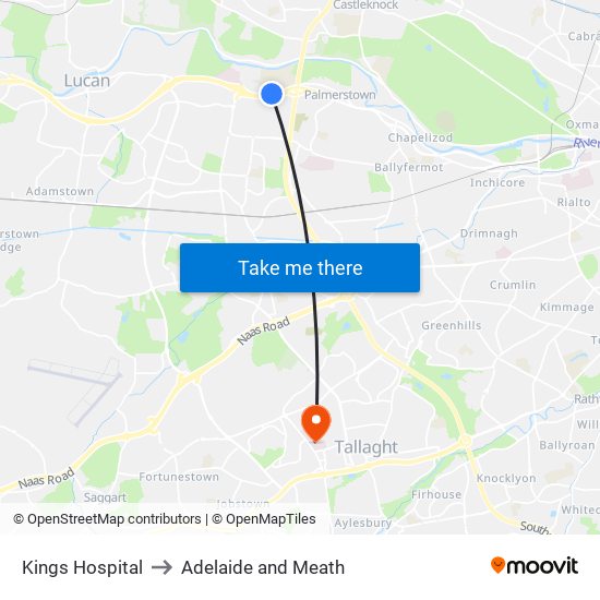 Kings Hospital to Adelaide and Meath map