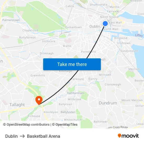 Dublin to Basketball Arena map