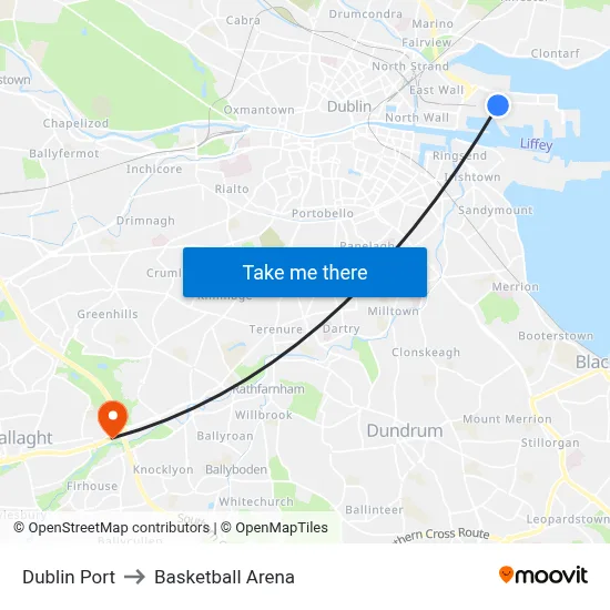 Dublin Port to Basketball Arena map