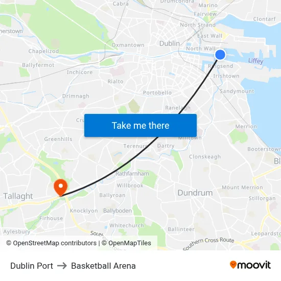 Dublin Port to Basketball Arena map