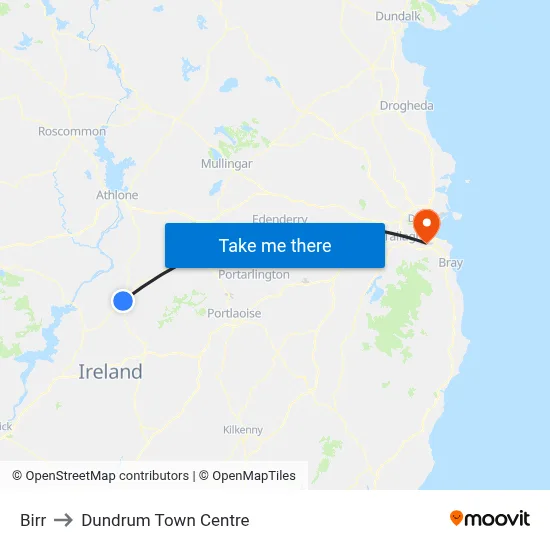 Birr to Dundrum Town Centre map