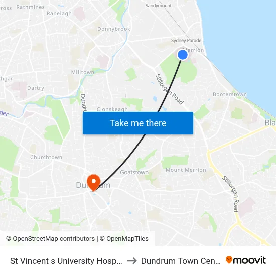 St Vincent s University Hospital to Dundrum Town Centre map
