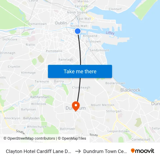 Clayton Hotel Cardiff Lane Dublin to Dundrum Town Centre map