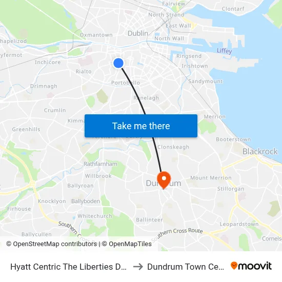Hyatt Centric The Liberties Dublin to Dundrum Town Centre map