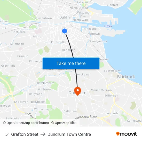 51 Grafton Street to Dundrum Town Centre map