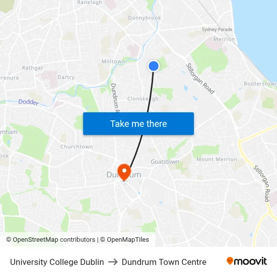 University College Dublin, Complex And Adaptive Systems Laboratory to Dundrum Town Centre map