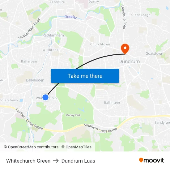 Whitechurch Green to Dundrum Luas map
