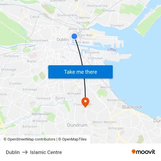 Dublin to Islamic Centre map