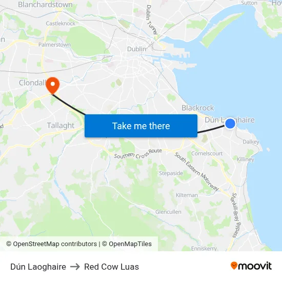 Dún Laoghaire to Red Cow Luas map