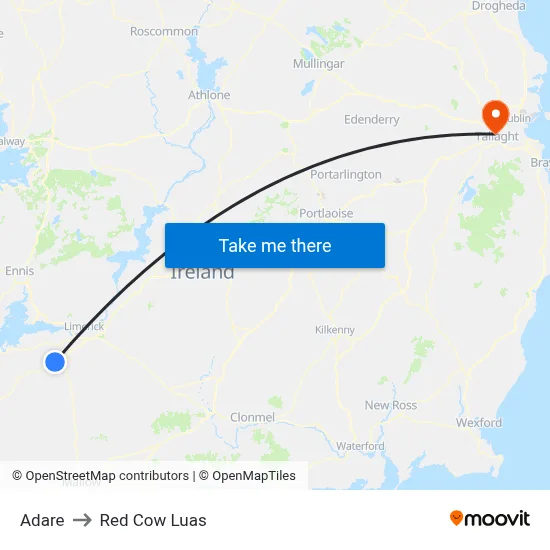 Adare to Red Cow Luas map