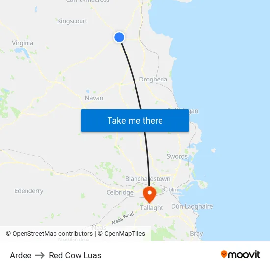 Ardee to Red Cow Luas map