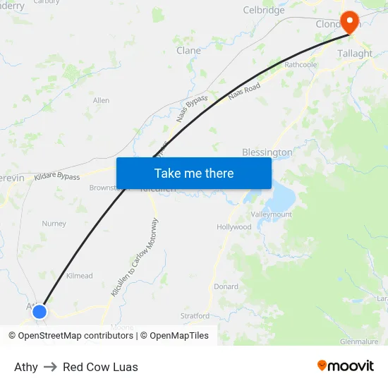 Athy to Red Cow Luas map