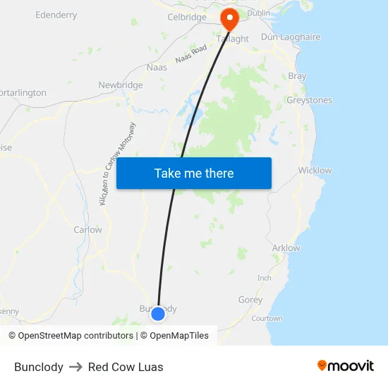 Bunclody to Red Cow Luas map