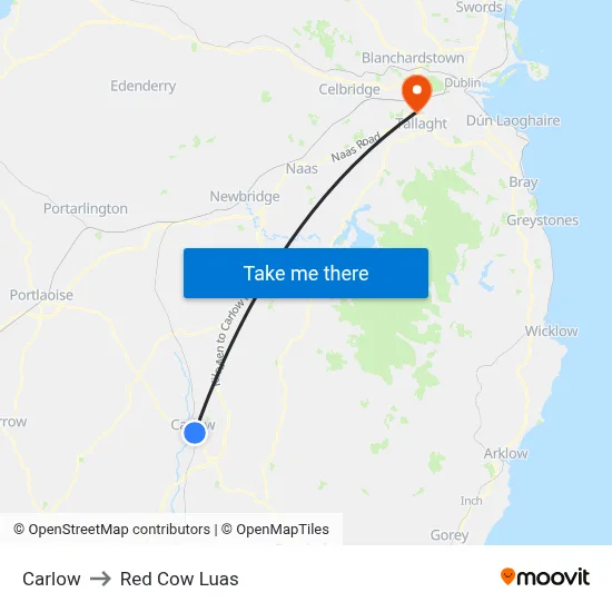 Carlow to Red Cow Luas map