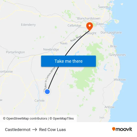 Castledermot to Red Cow Luas map