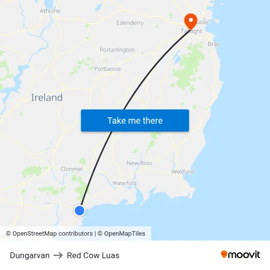 Dungarvan to Red Cow Luas map