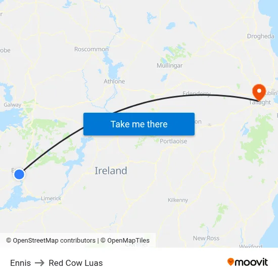 Ennis to Red Cow Luas map