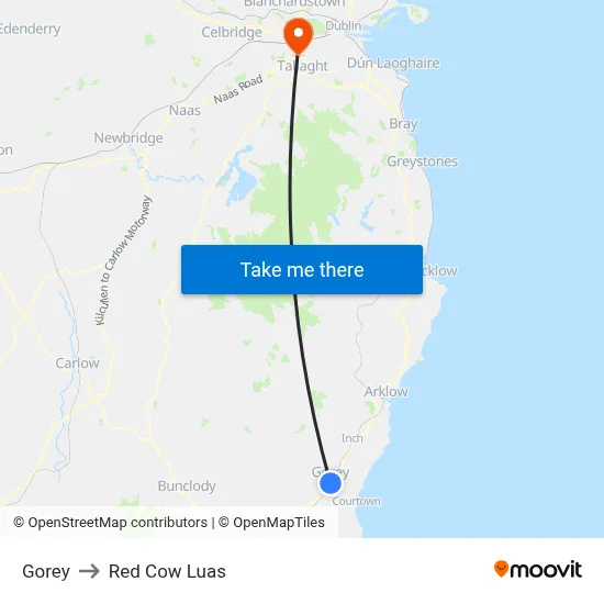 Gorey to Red Cow Luas map