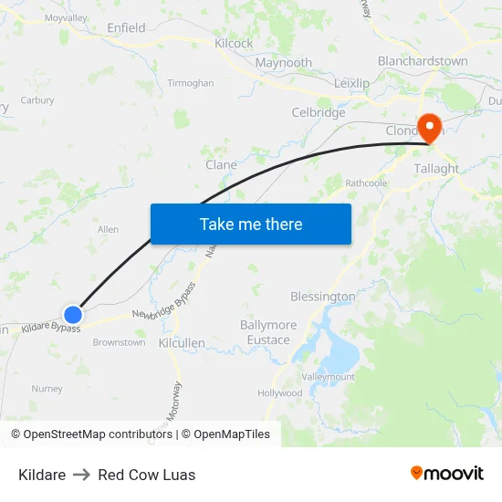 Kildare to Red Cow Luas map