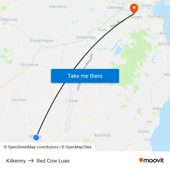 Kilkenny to Red Cow Luas map