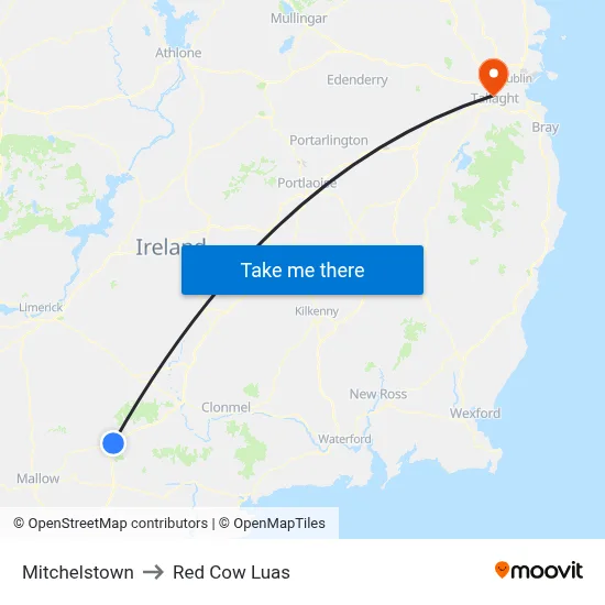 Mitchelstown to Red Cow Luas map