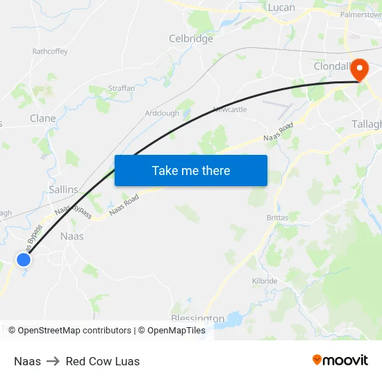 Naas to Red Cow Luas map