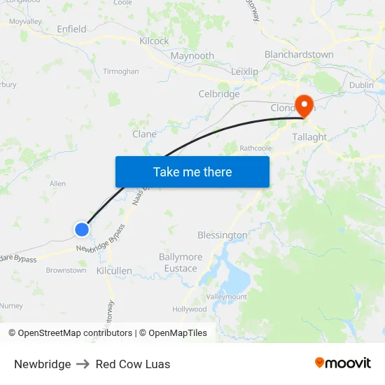 Newbridge to Red Cow Luas map