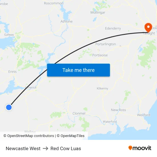 Newcastle West to Red Cow Luas map