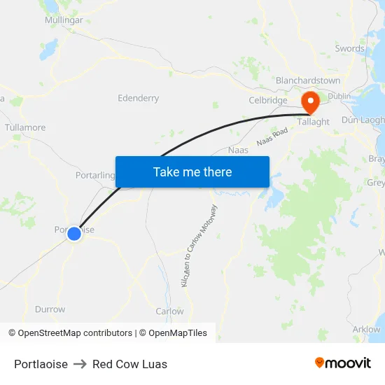 Portlaoise to Red Cow Luas map