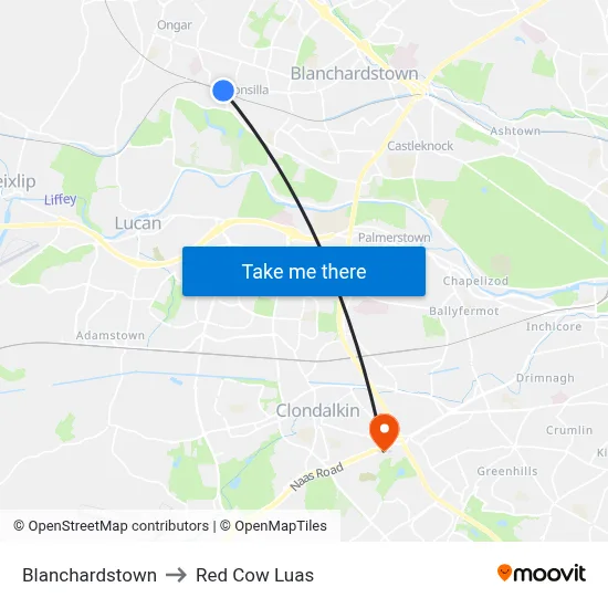 Blanchardstown to Red Cow Luas map