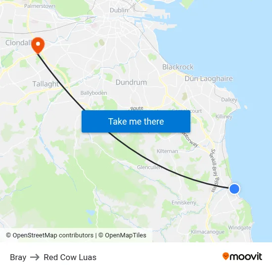 Bray to Red Cow Luas map