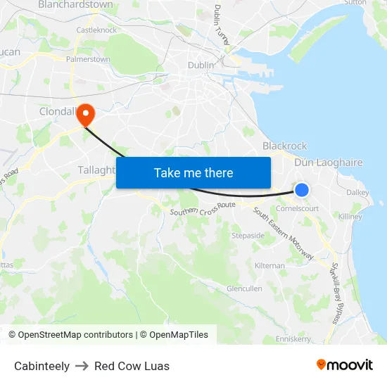 Cabinteely to Red Cow Luas map