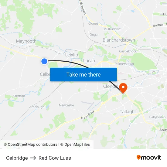 Celbridge to Red Cow Luas map