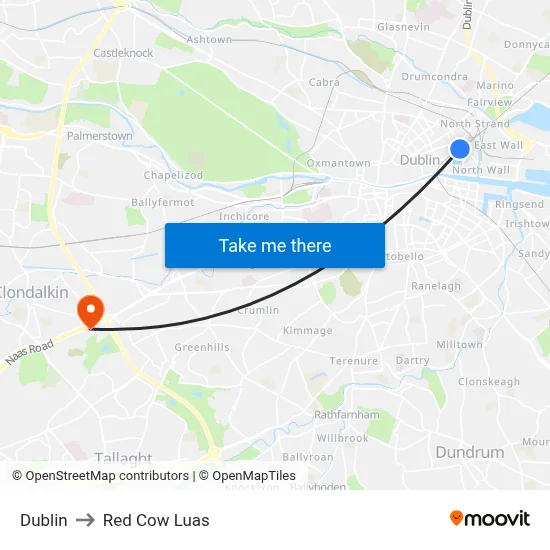 Dublin to Red Cow Luas map