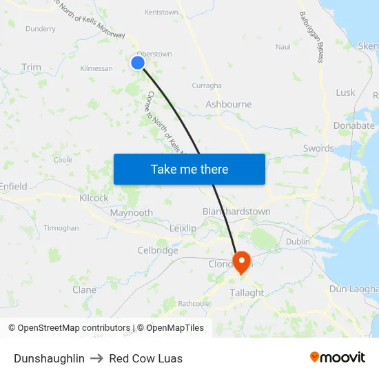 Dunshaughlin to Red Cow Luas map
