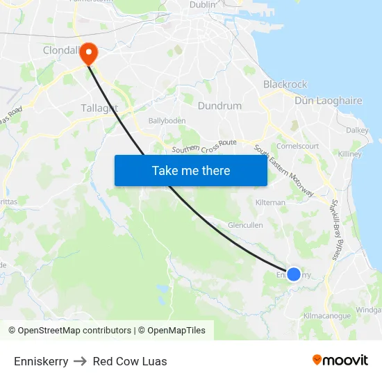 Enniskerry to Red Cow Luas map