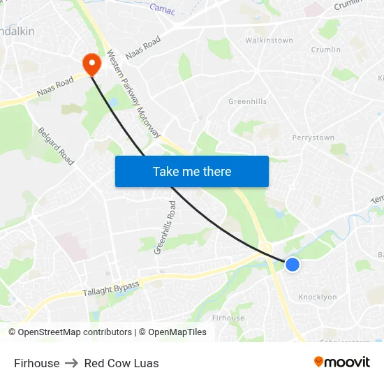 Firhouse to Red Cow Luas map