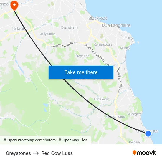 Greystones to Red Cow Luas map