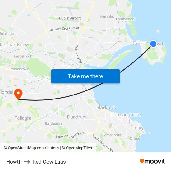 Howth to Red Cow Luas map