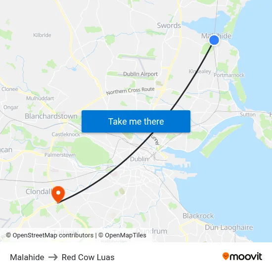 Malahide to Red Cow Luas map