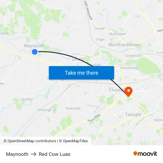 Maynooth to Red Cow Luas map