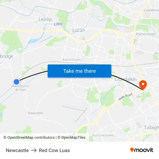 Newcastle to Red Cow Luas map