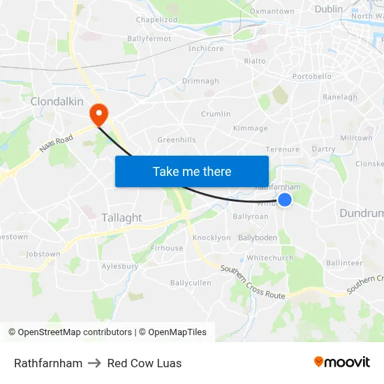 Rathfarnham to Red Cow Luas map