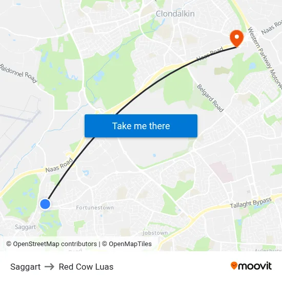 Saggart to Red Cow Luas map