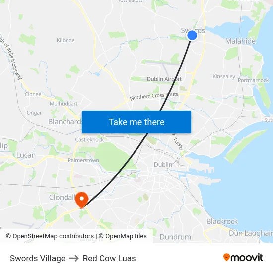 Swords Village to Red Cow Luas map