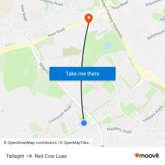 Tallaght to Red Cow Luas map