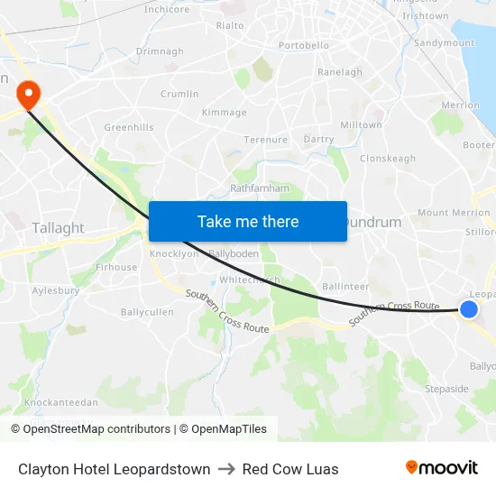 Clayton Hotel Leopardstown to Red Cow Luas map