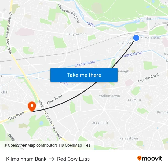 Kilmainham Bank to Red Cow Luas map
